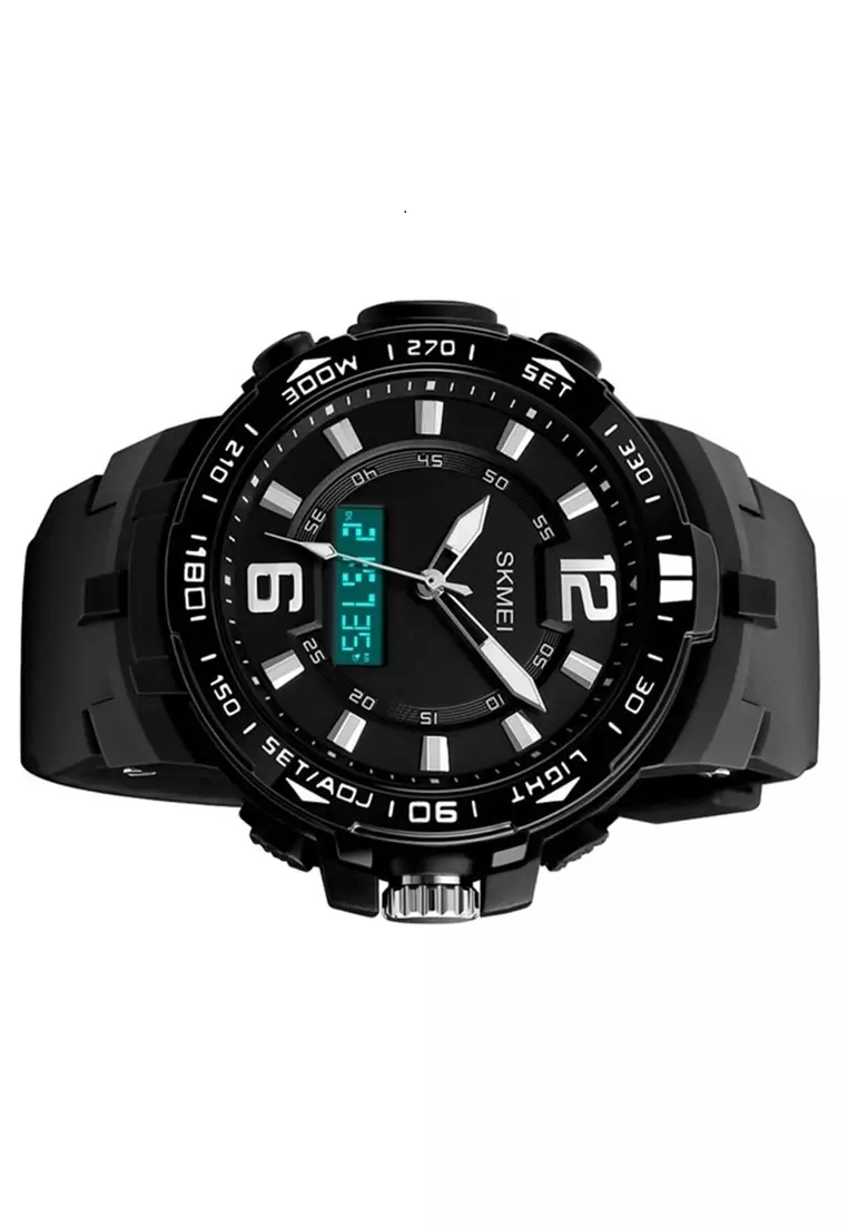 Jam Tangan Kasual Analog Digital Pria LED Waterproof 50m Strap Tali Material ABS PU BO23 ORIGINAL