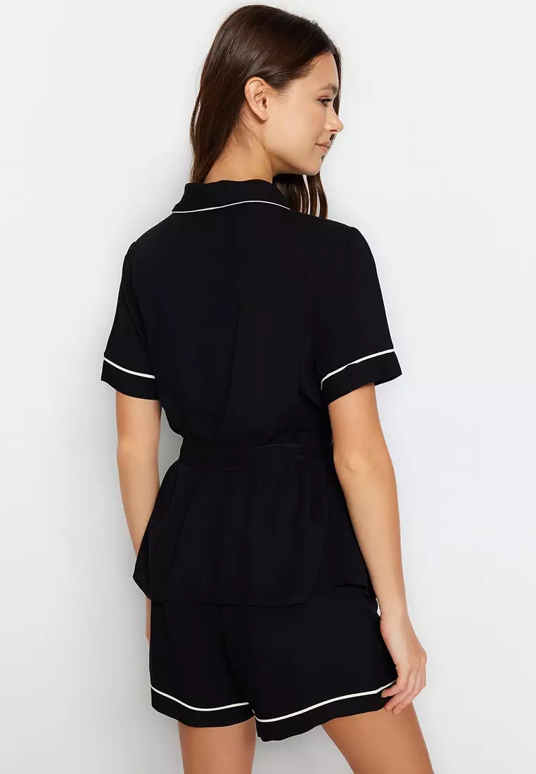 Tie and Piping Detailed Pajamas Set