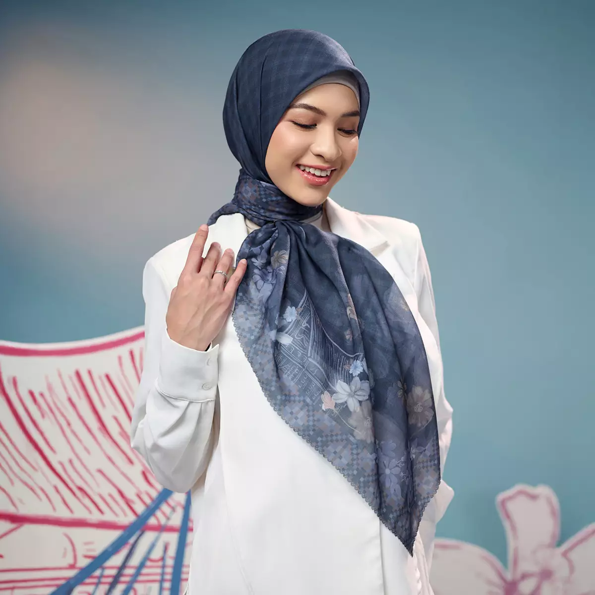[INCLUDE HARD BOX] ZM Zaskia Mecca - Scarf Jejak Teduh Ruma Night | Hijab Voal Alaska Premium Square | Hijab Motif Kerudung Segi Empat