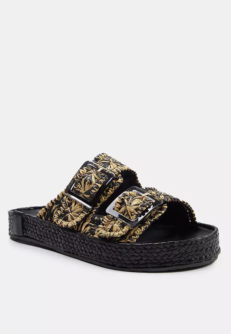 Double-Strapped Straw Slippers