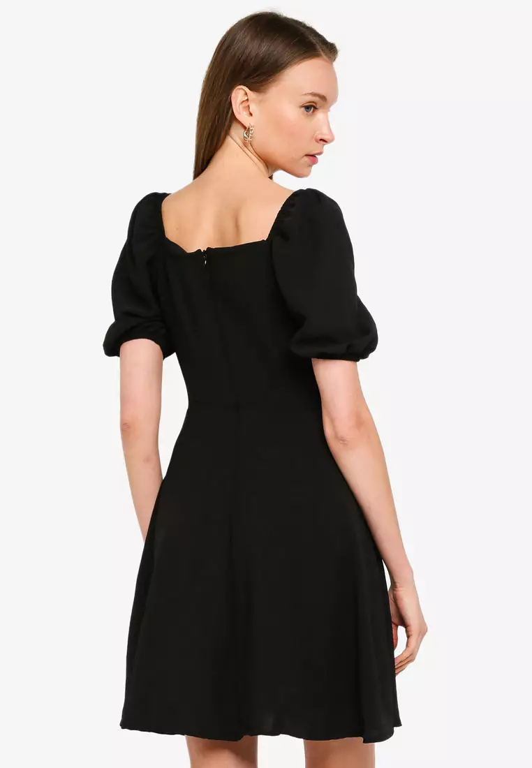 Buy Trendyol Black Puff Sleeve Button Mini Dress Online | ZALORA Malaysia