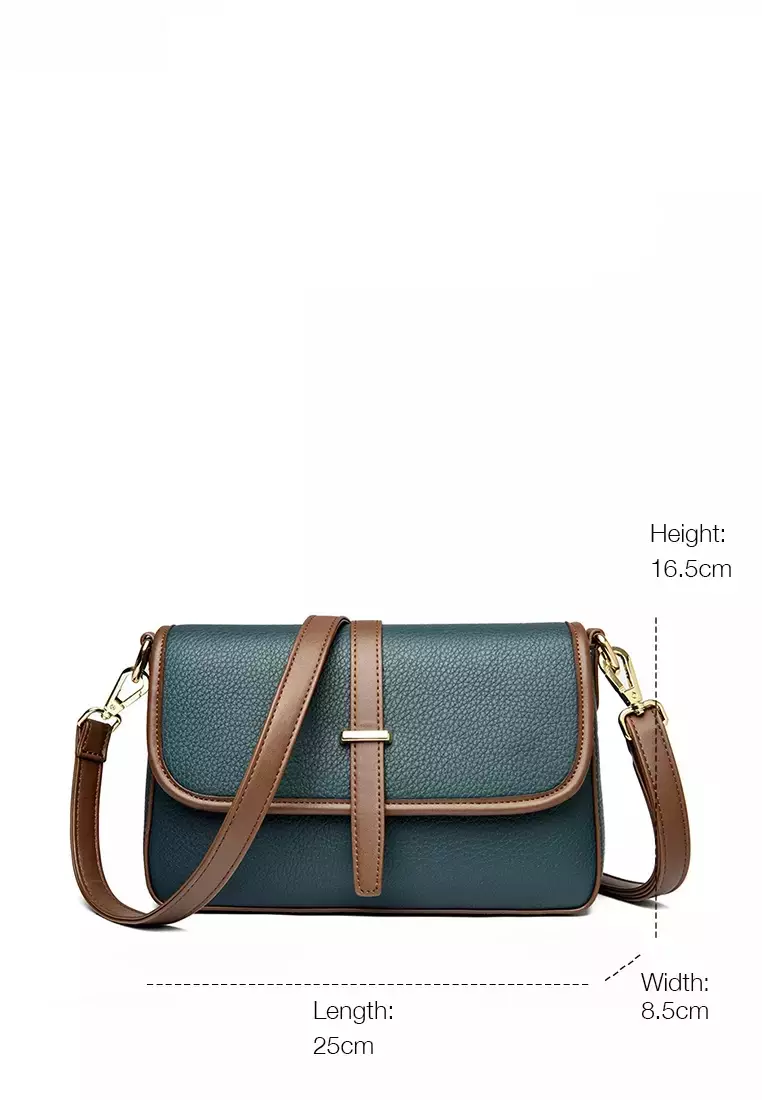 Color Matching Faux Leather Three Way Shoulder Bag