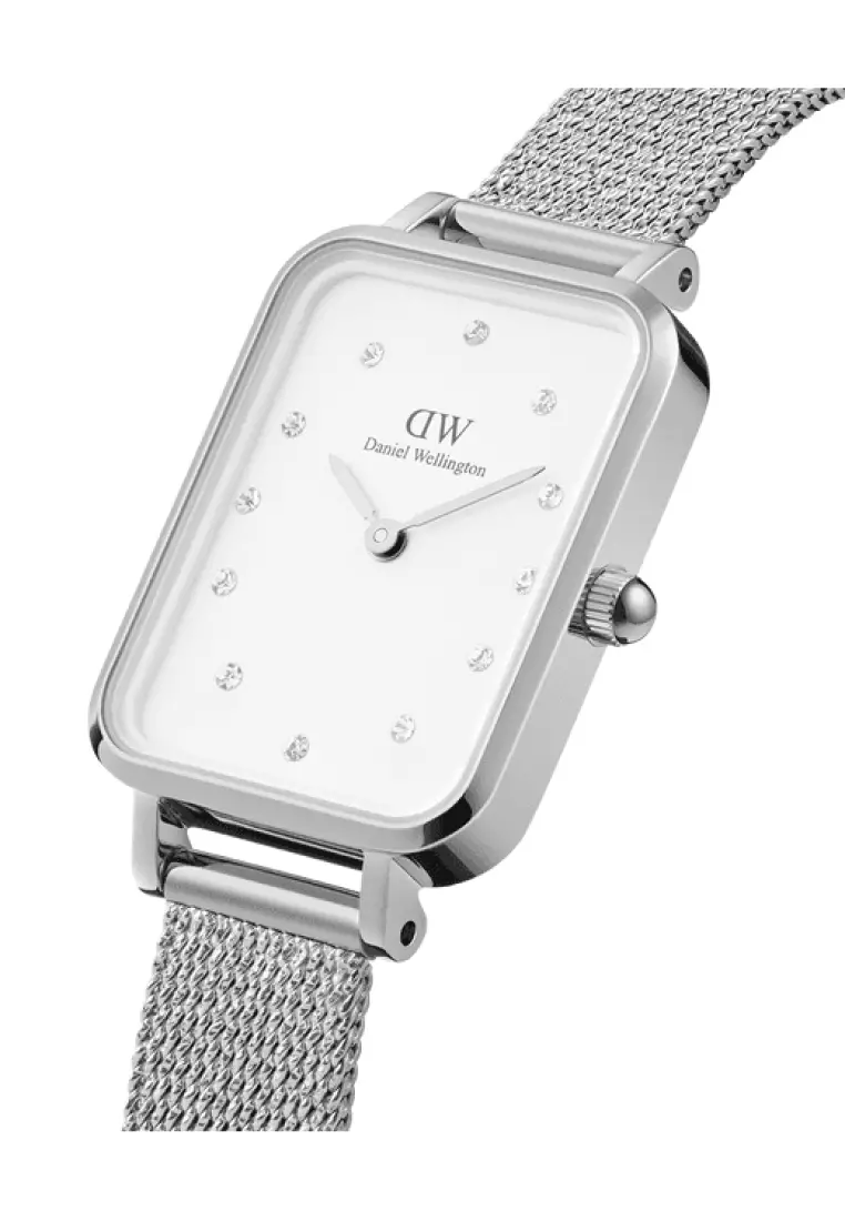 Quadro 20x26mm Pressed Lumine with White dial Silver - Crystals Watch for women - jam tangan perempuan jam tangan wanita - Fashion watch - DW Official - Authentic - Crystals