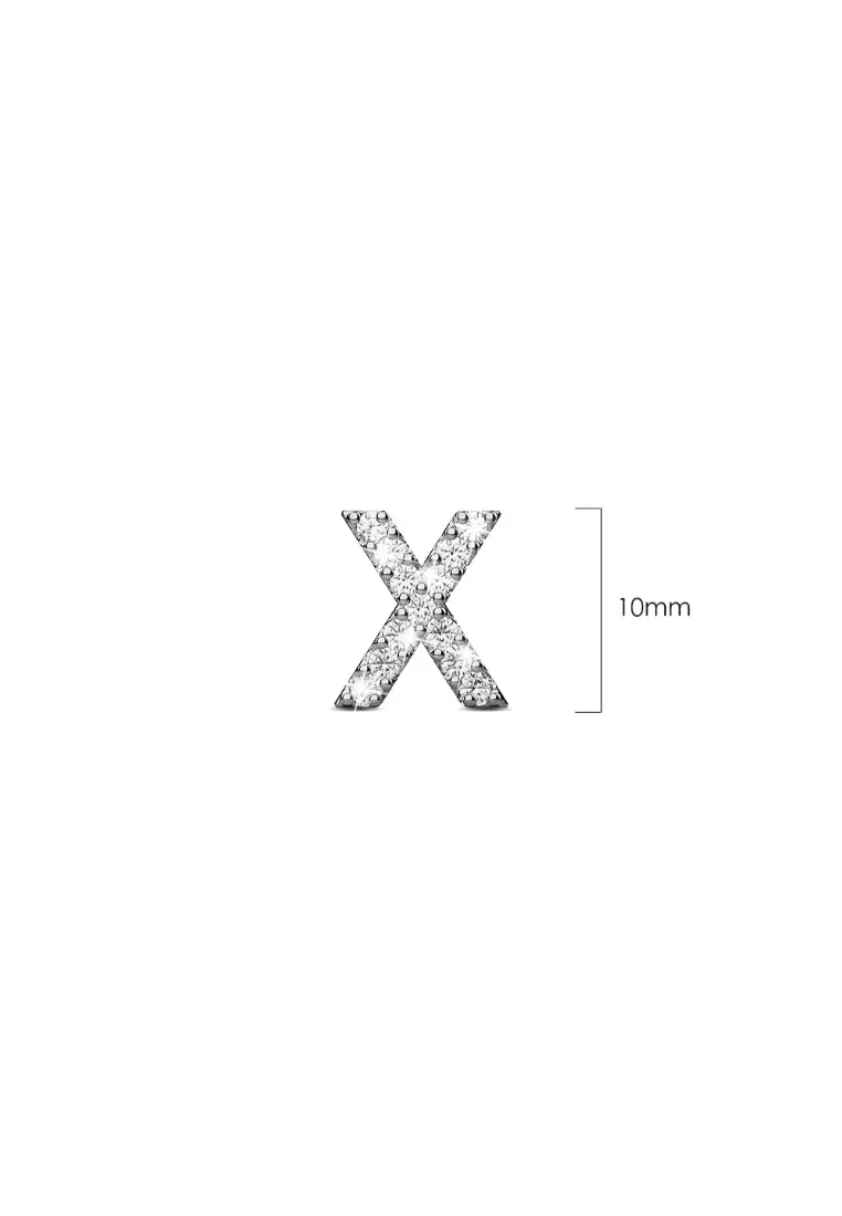 Solid 925 Sterling Silver Glamour Alphabet Letter Earrings  - X