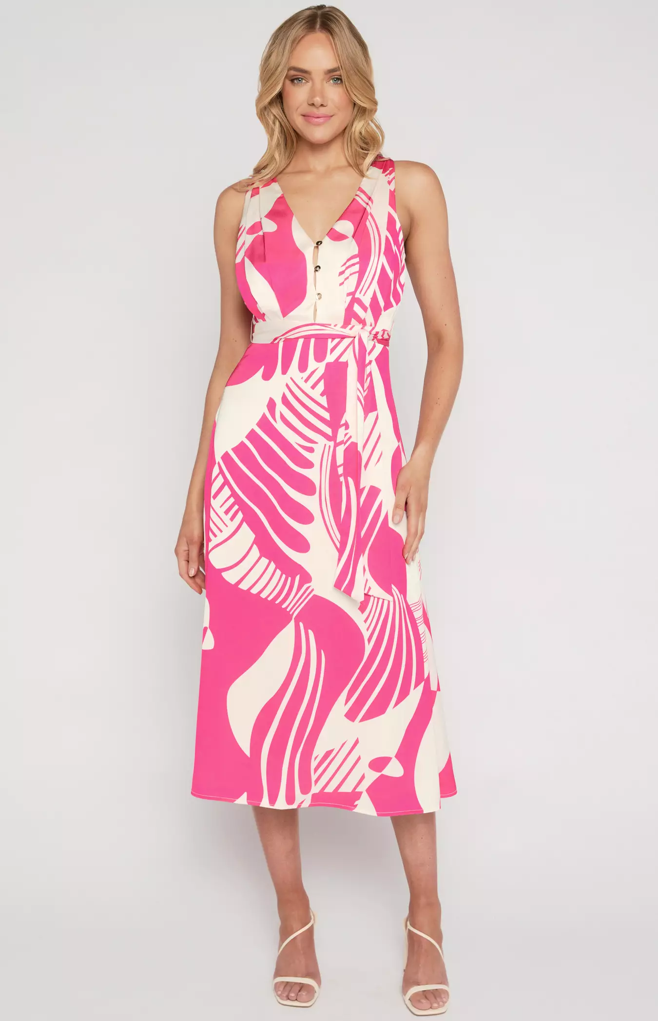 Jual Style State Abstract Print V-Neck Dress with 2-Way Wear Ribbon ...