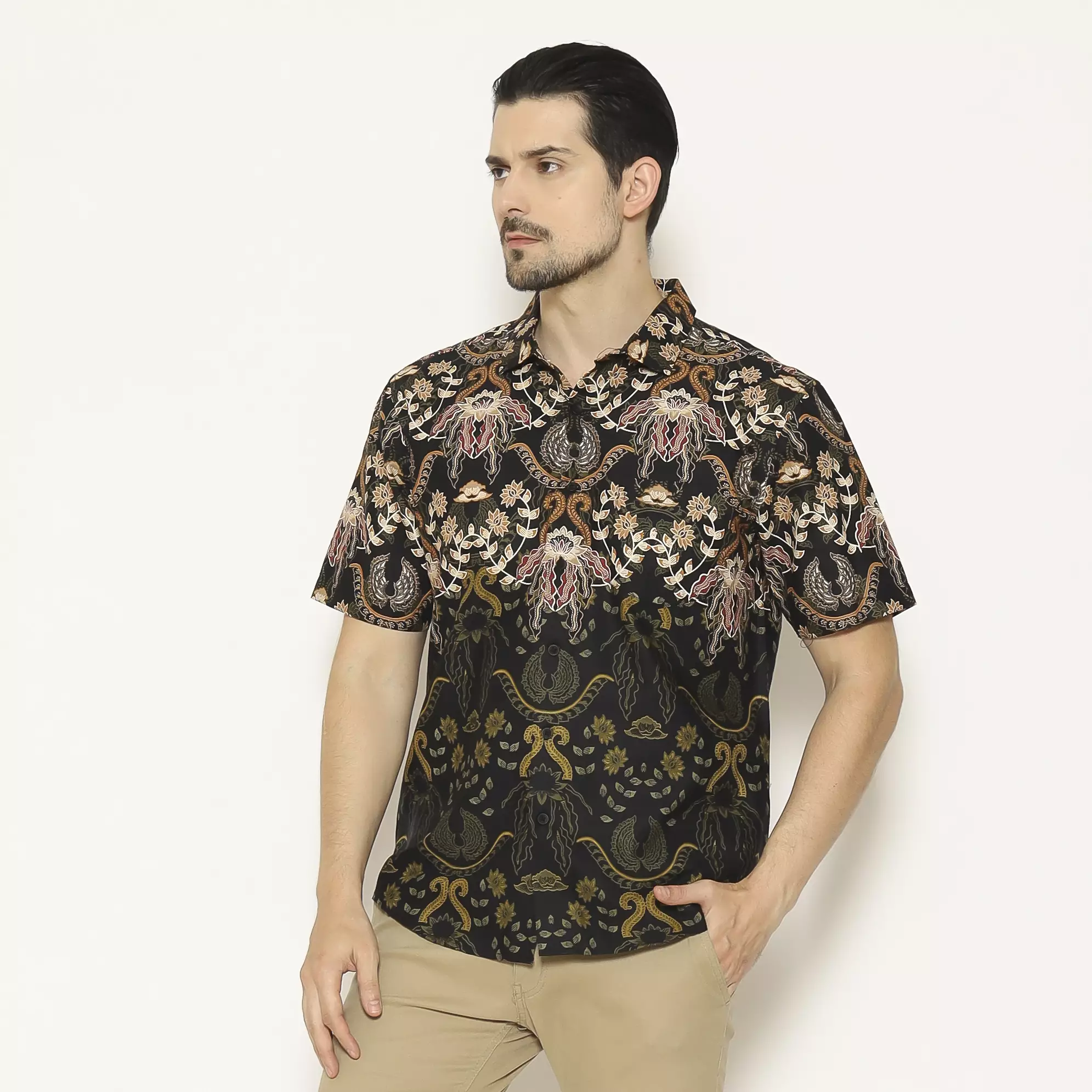 AMK Kemeja Batik Pria Lengan Pendek SHB Bria S/S Black