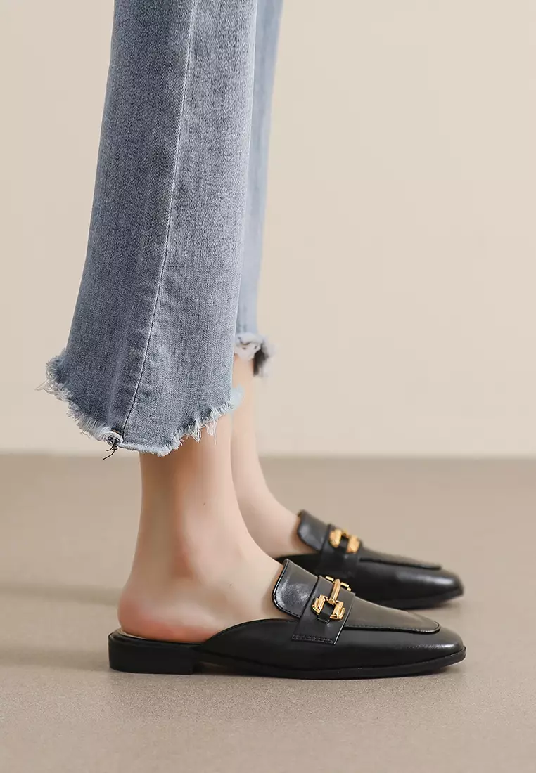 Horsebit Synthetic Leather Mules WW340-6