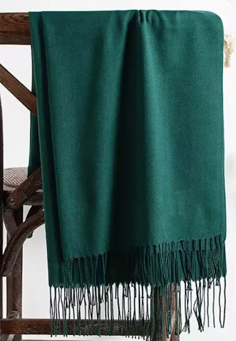 Aksesoris Wanita Plain Viscose Shawl Pashmina Syal Wanita Bottle Green