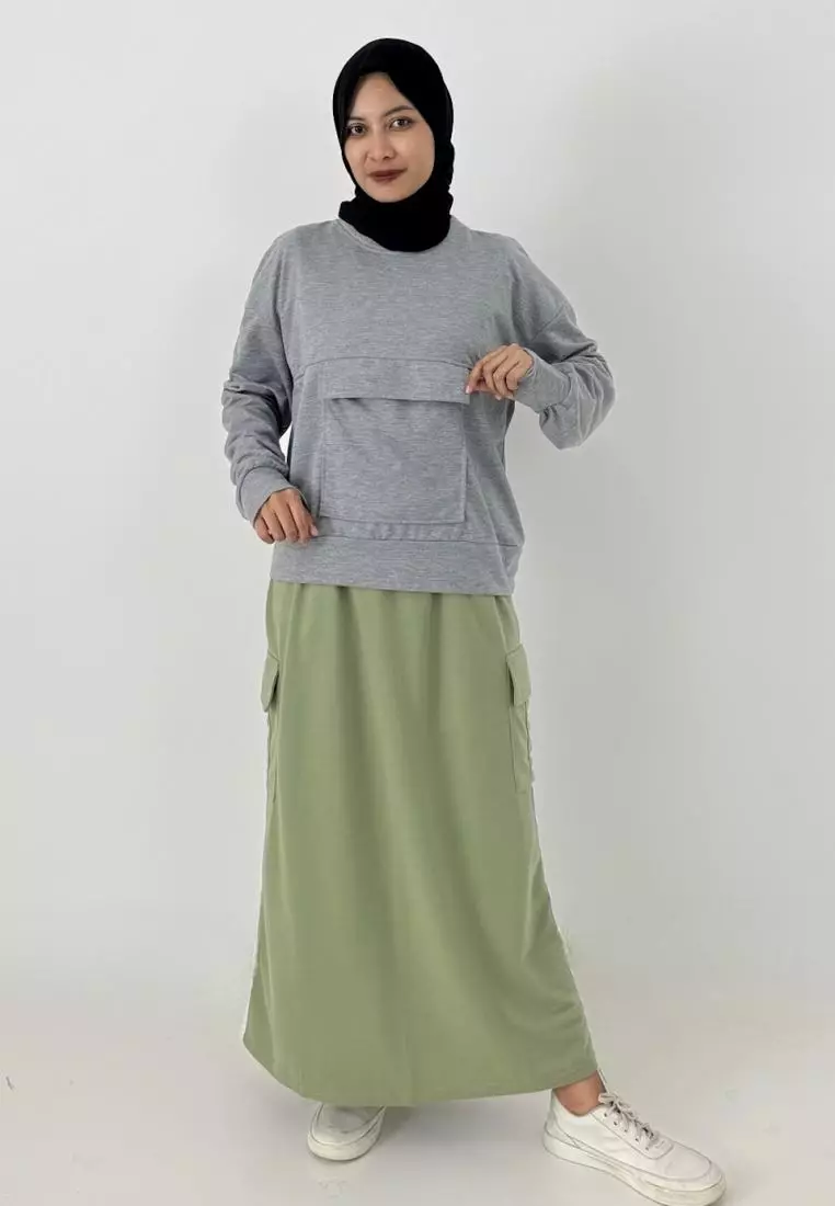 Set Sporty Skirt Hilda (Setelan Training Olahraga Wanita) Abu - Mint Size M-XL