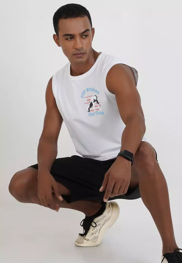 Stop Wishing Start Doing 白色棉质无袖锻炼/训练背心