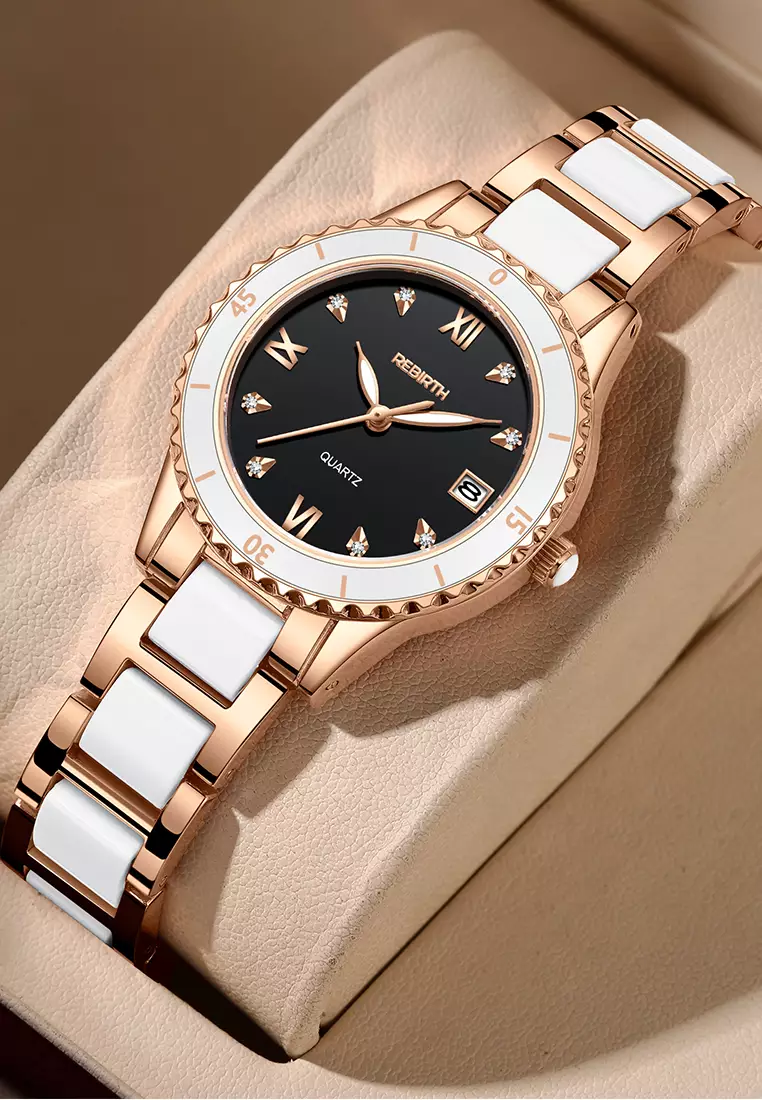 Jam Tangan Wanita Korea Berlian Original Anti Air Tali Keramik Jam Tangan Cewek New Wanita roseblack