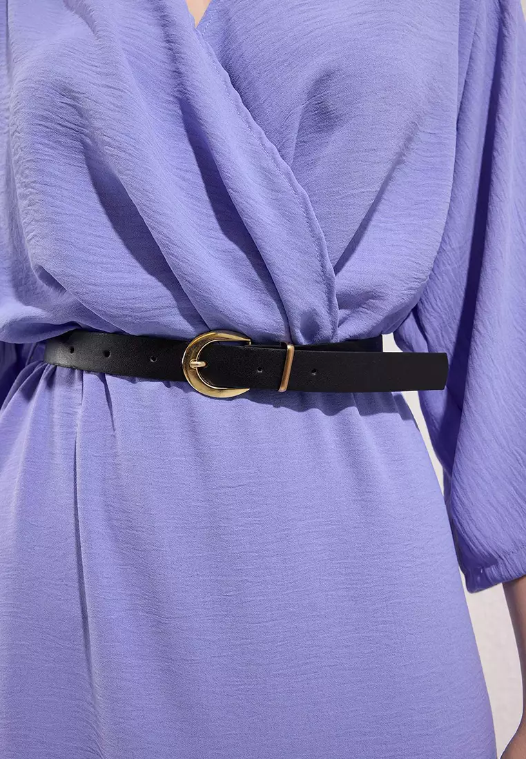 Indigo Belted A-line Double Breasted Aerobin Midi Woven Dress TWOSS24EL00992