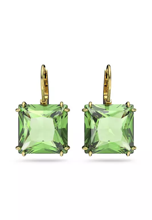 Millenia Drop Earrings Square Cut Green Gold-Tone Plated