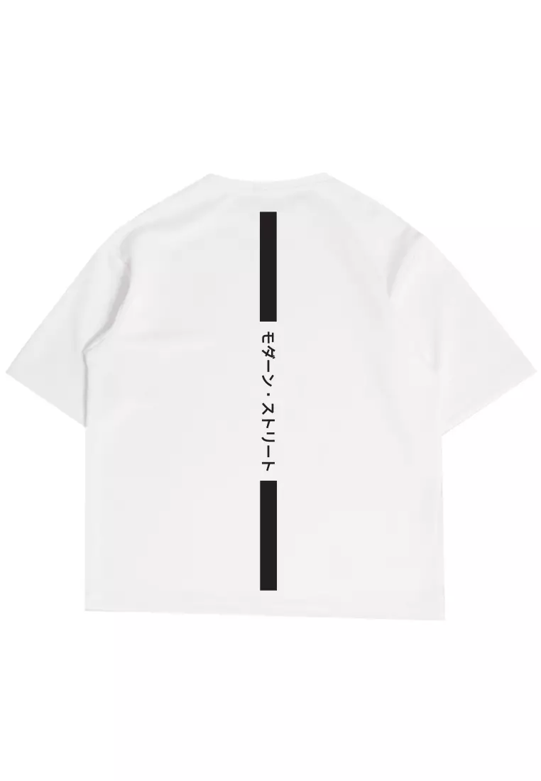 MTN86 kaos distro cowok abu grey oversize scuba leher crew osaka katakana back vertikal abu