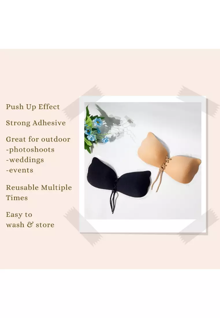 3 Pack Amara Butterfly Push Up Nubra in Black Seamless Invisible Reusable Adhesive Stick on Wedding Bra 隐形聚拢胸
