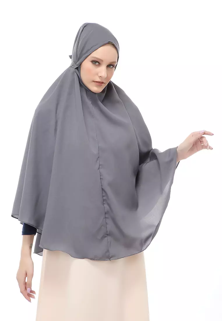 Nindy Jilbab Khimar Bergo Jumbo Motif Polos Relaxed Fit - Grey