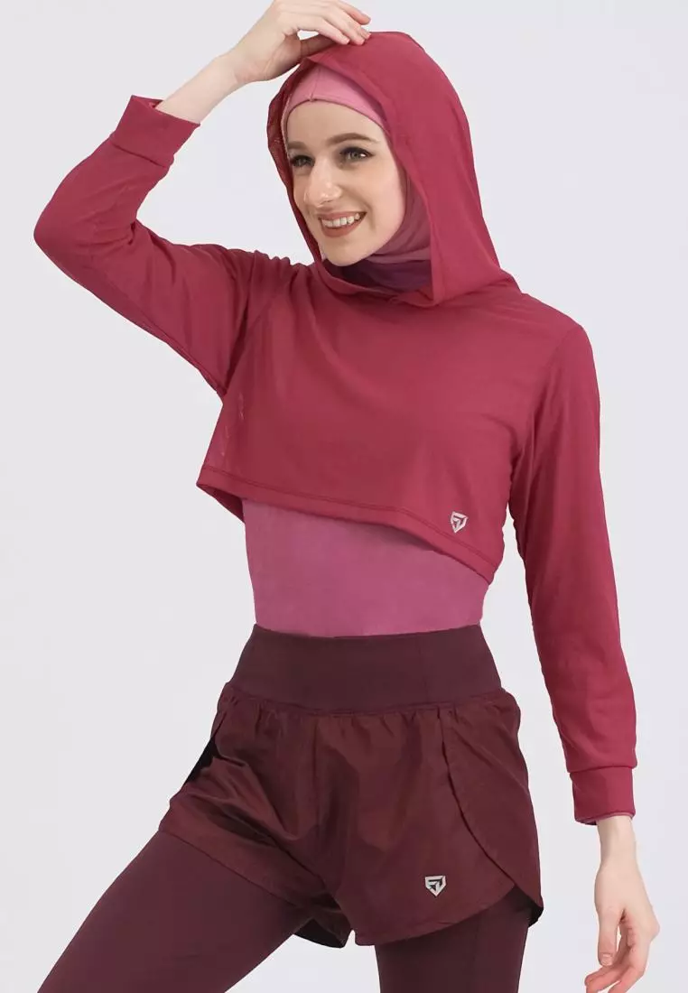 Fitwear - Croptop Jaring / Mesh / Sheer Olahraga BRENDA OUTER HOODIE LS CRP - RED ROSE