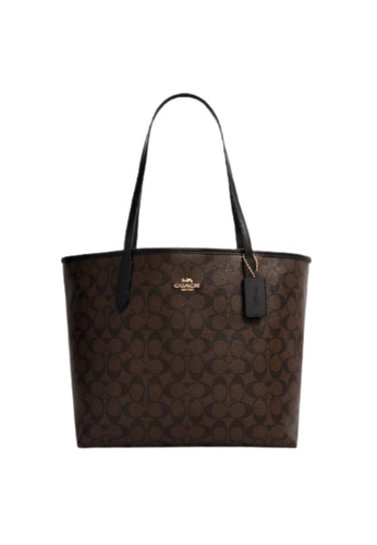 Coach black and brown Coach Signature Canvas 5696 City Tote Bag In Brown Black 2FFB7AC13636D1GS_1