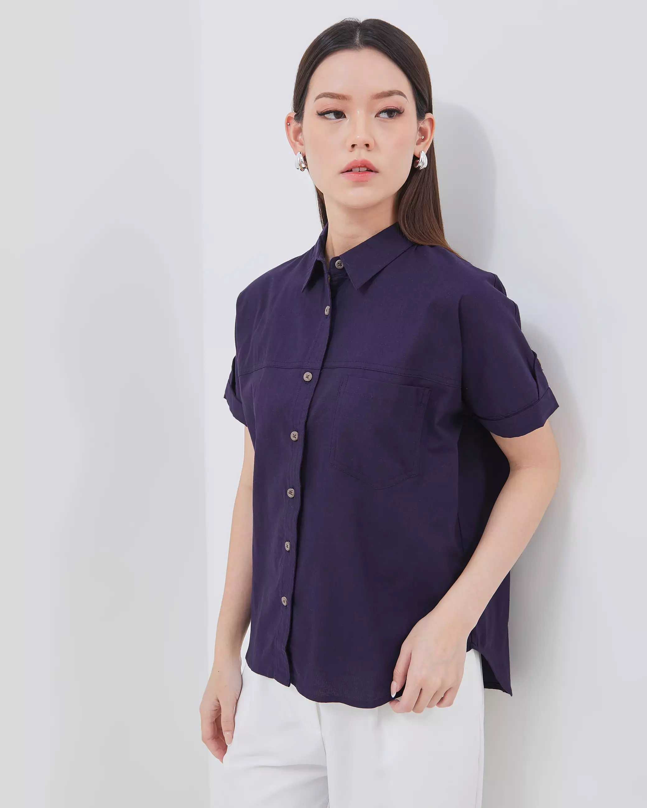 Urban Exchange Kemeja Alisha Violet - Kemeja Basic Lengan Pendek