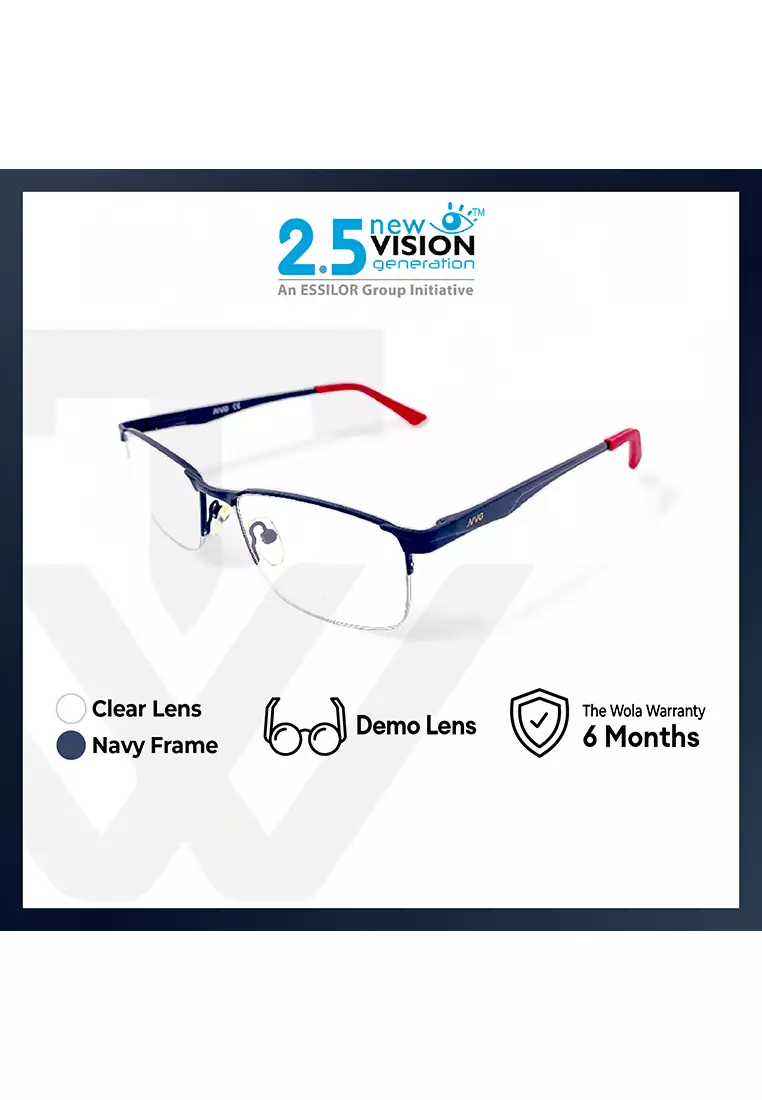 OPH Men's Rectangle Frame Navy Metal Optical Frame with Demo Lens OPHSC1540210