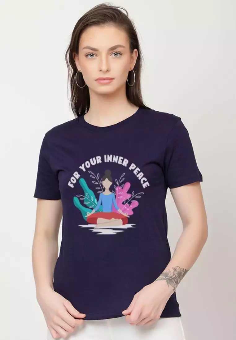 For YourInner Relaxed Short Sleeve Stylish Navy Blue Cotton Casual Graphic Print Tee/TShirt