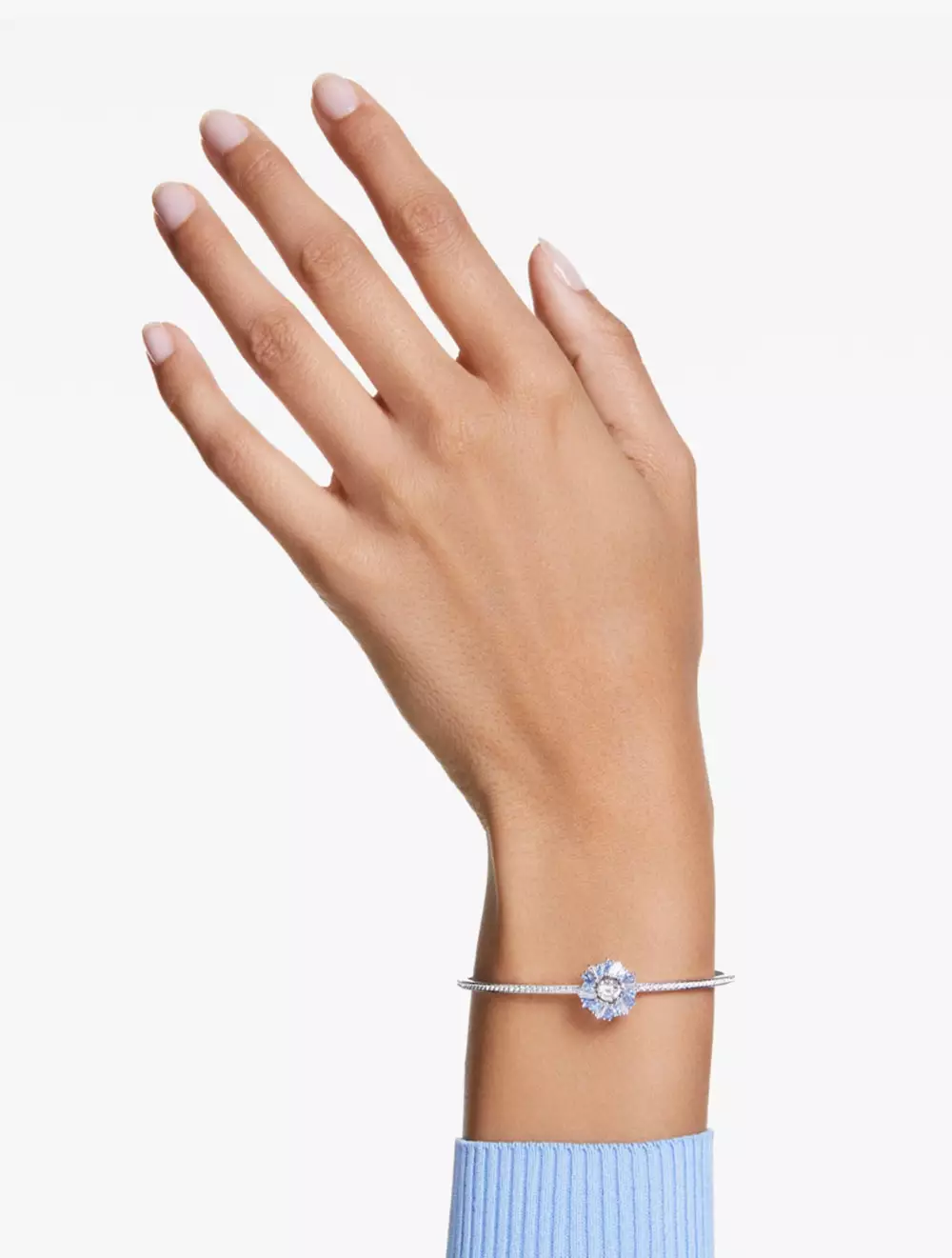 Idyllia Bangle, Flower, Blue, Rhodium Plated - M - Blue