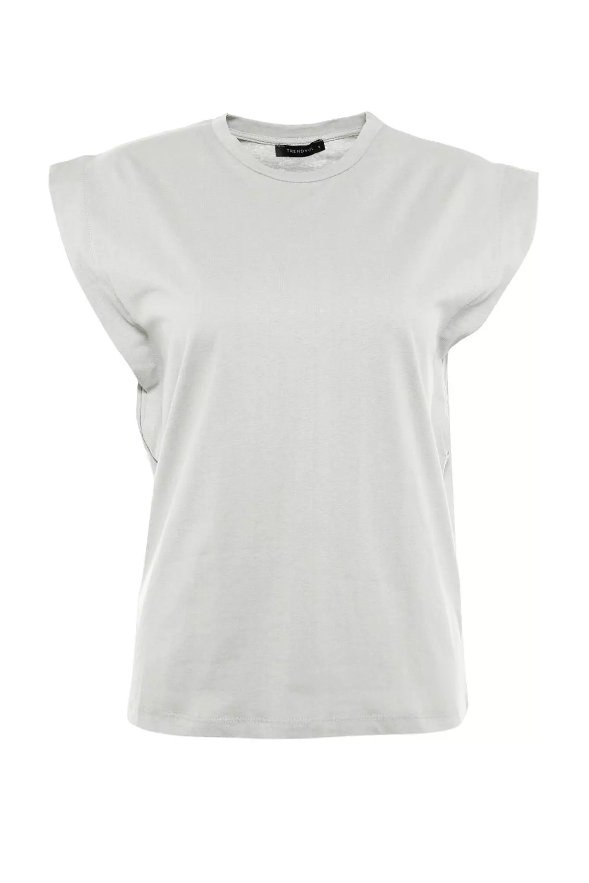 Gray 100% Cotton Wadding Look Basic Crew Neck Knitted T-Shirt TWOSS20TS0021