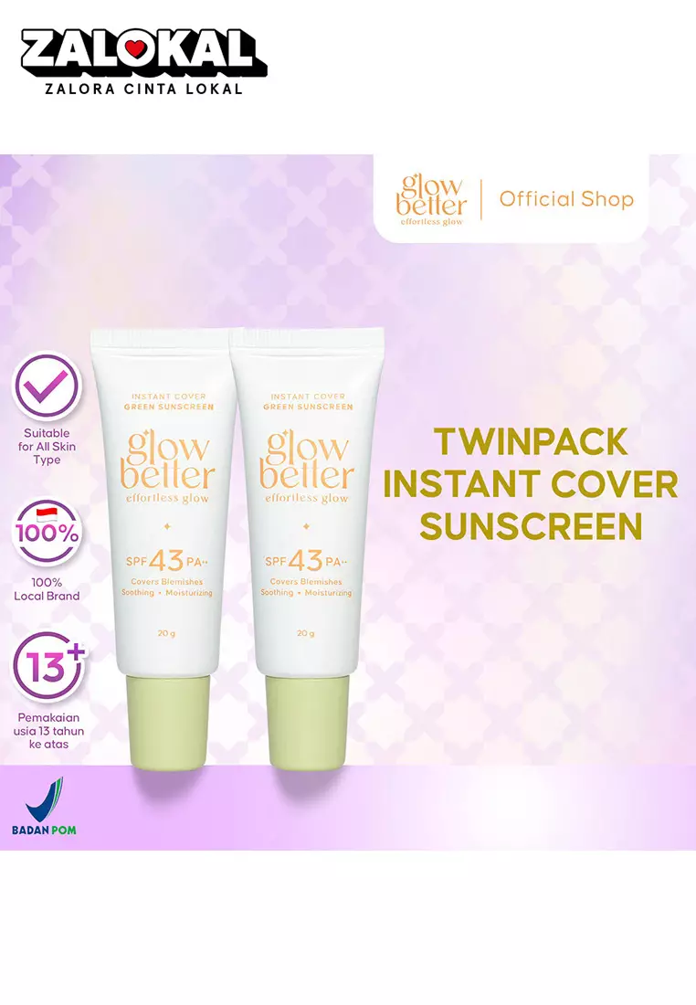 Jual Glow Better [Twin Pack] Glow Better Instant Cover Green Sunscreen ...