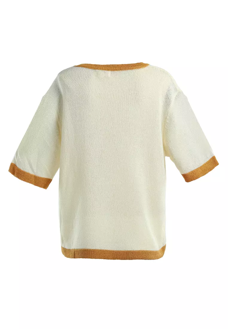 Yellow Contrast Neck and Sleeve Rib T-Shirt