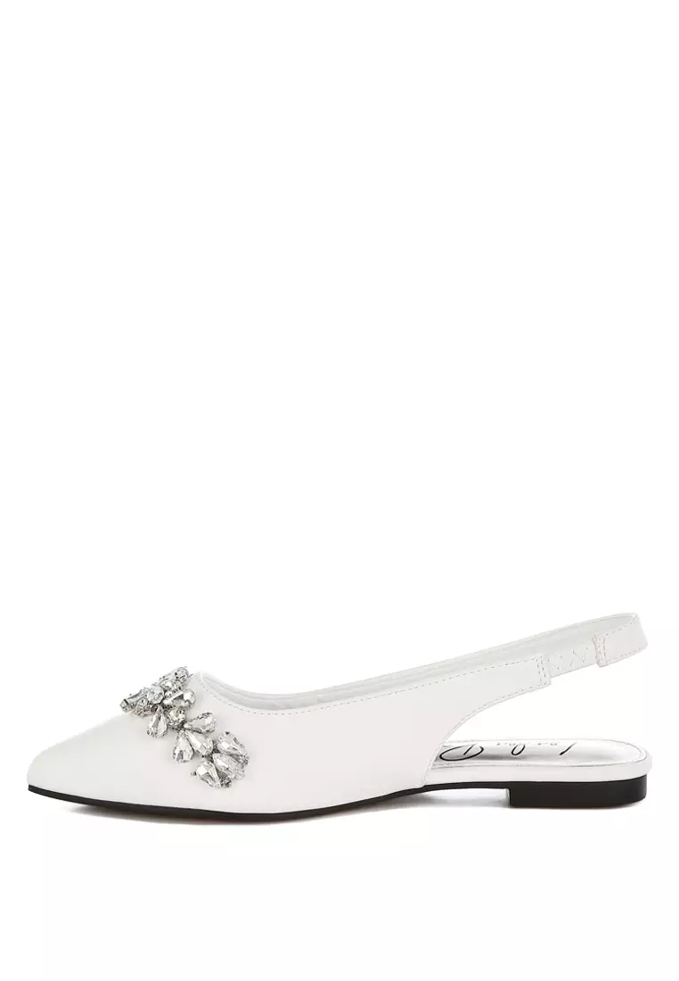 Diamante Embellished Flat Sandals in White
