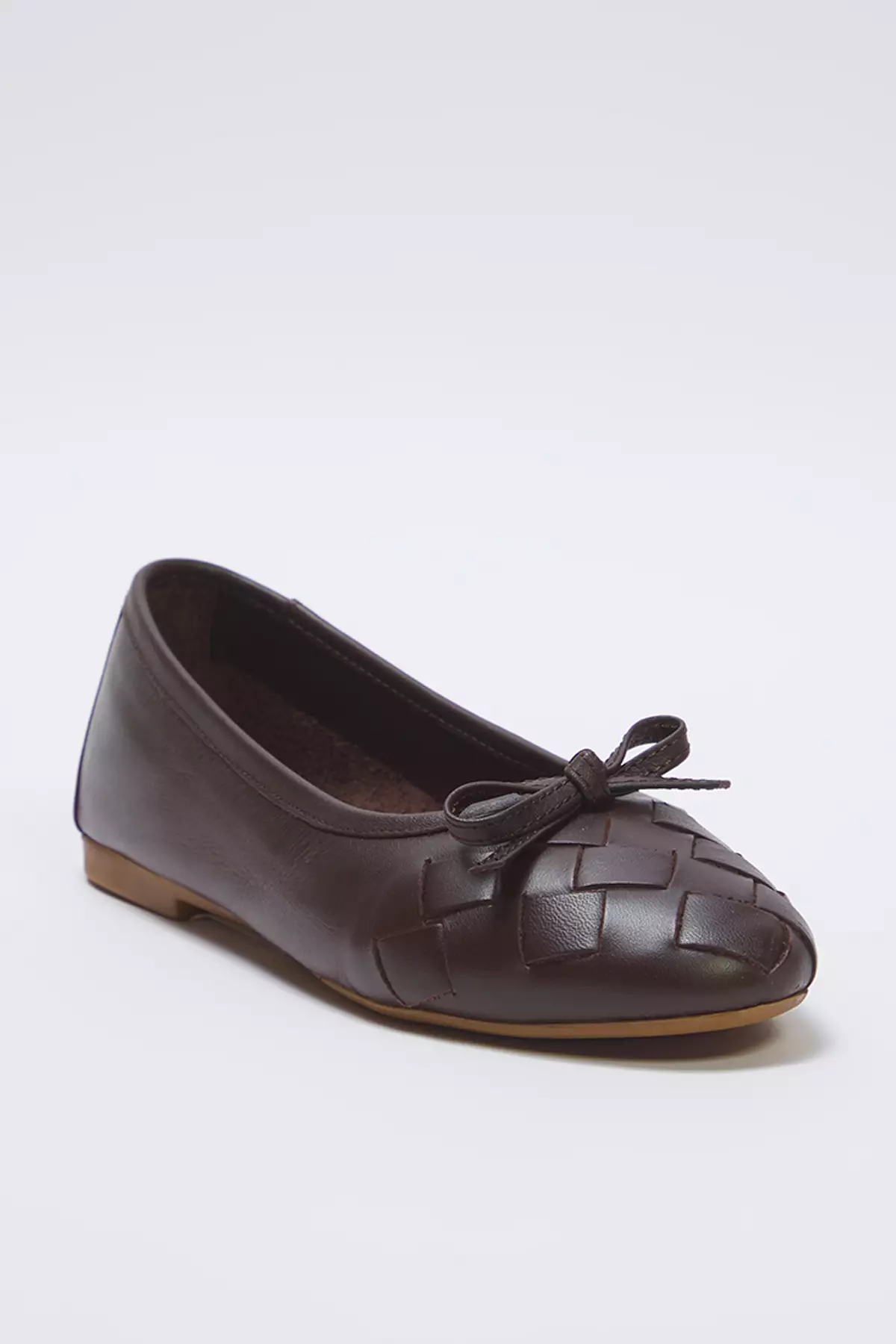 Dark Brown Genuine Leather Bow Detail Almond Toe Women's Ballerina Flats Takss25Be00031