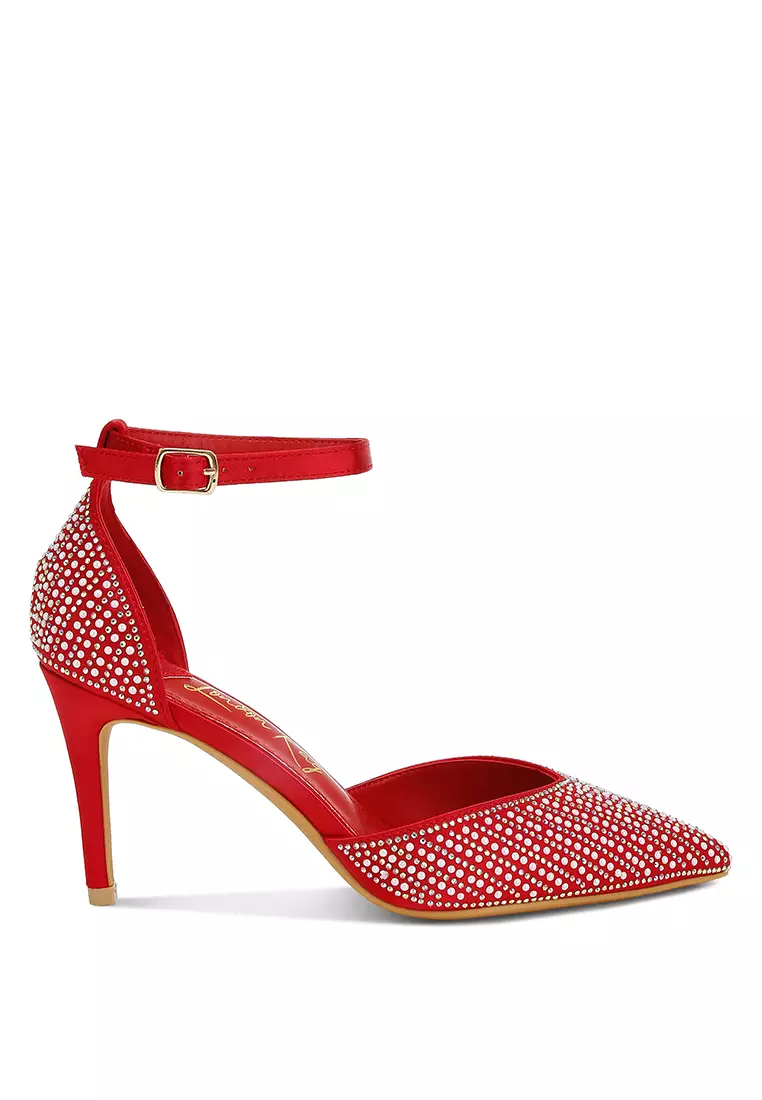 Discount on London Rag  shoes - SKU: Pearls & Sequins Embellished Stiletto Sandals in Red