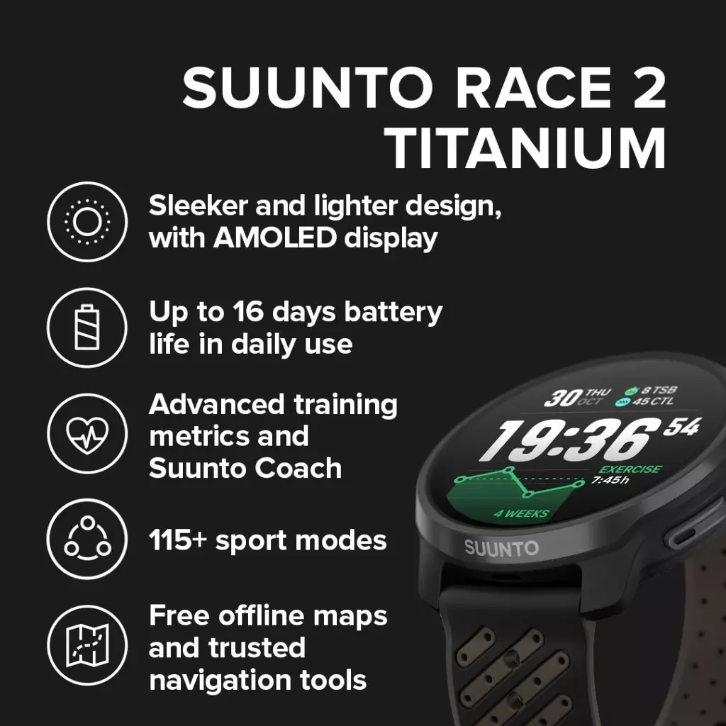 Suunto Race 2 Titanium Black SS051202000 - Ultimate performance watch for racing and training, improved