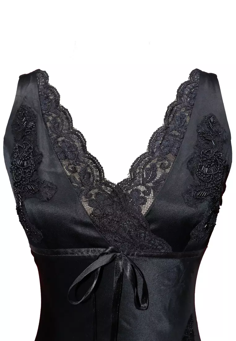 Romantic Silk Satin Lace Appliques Beaded Party Dress