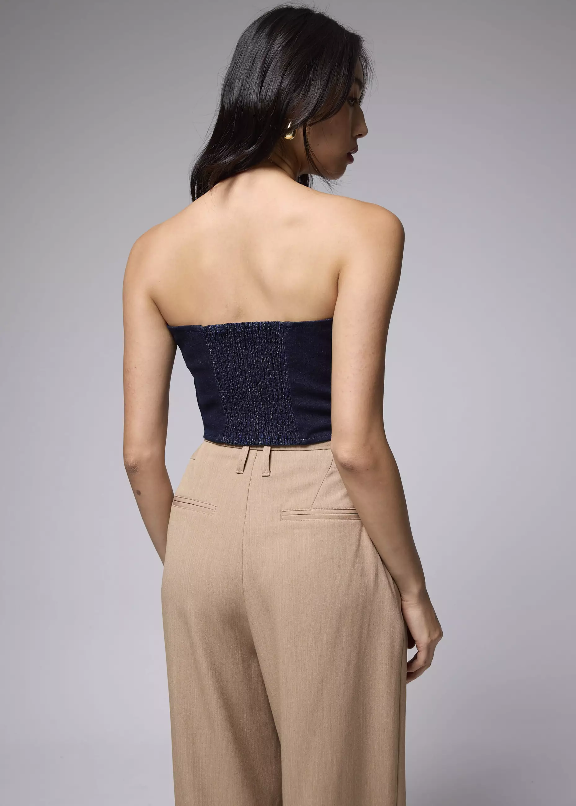 Atasan Wanita - Denim Fitted Crop Tube Top