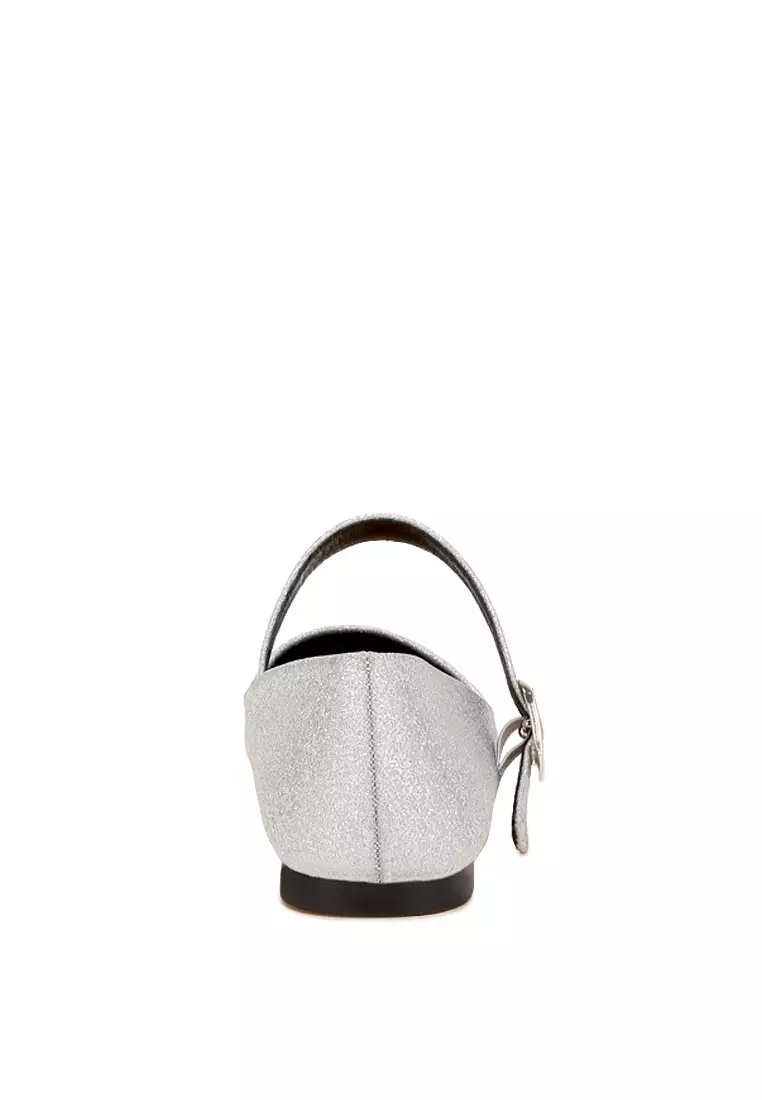 銀色閃片針扣芭蕾舞平底鞋