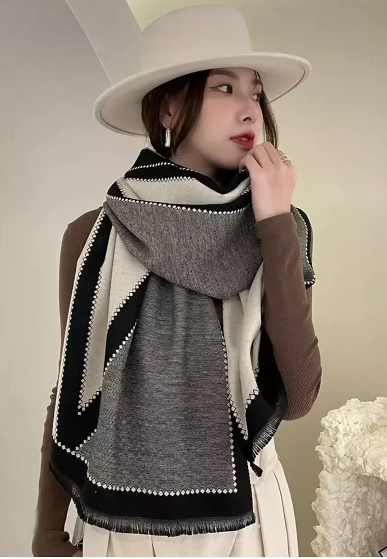 Jual San Marco Syal Wanita Reversible Lines Pattern Cashmere Pashmina ...