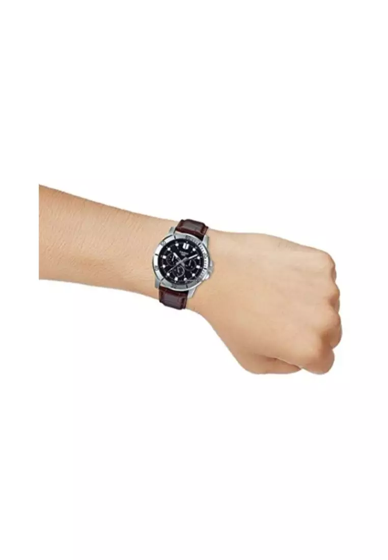 Men's Analog Watch MTP-VD300L-1E Brown Leather Band Watch for men