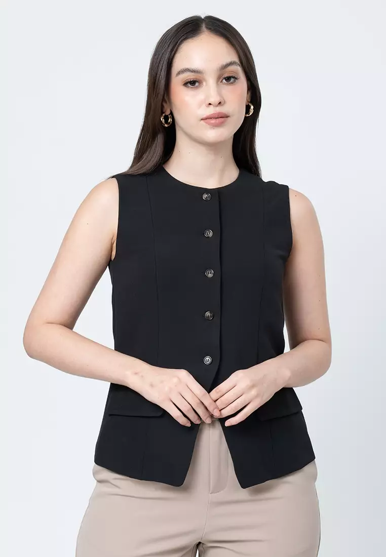 Amara Sleeveless Vest Top with Pocket Flap Details