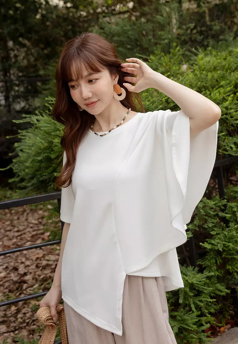 Soft Air Cotton Asymmetrical Dolman Sleeve Top [AB20409]
