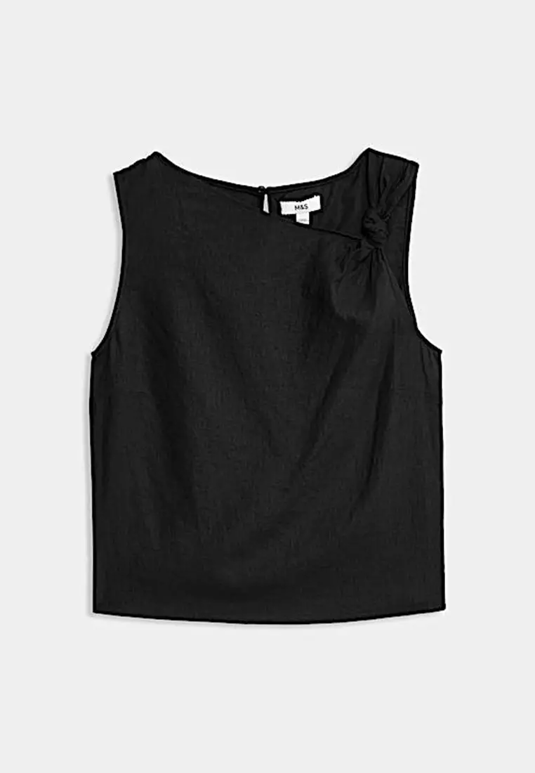 Linen Rich Twist One Shoulder Top