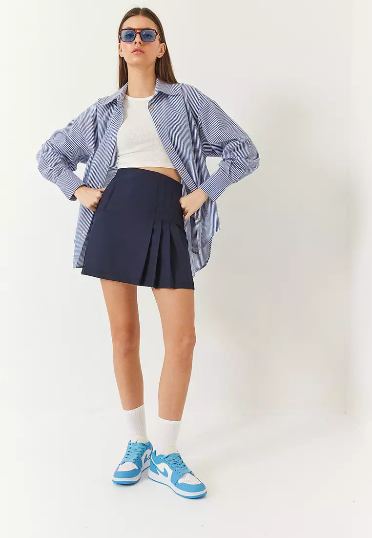 Women's High Waist Pleated Mini Atlas Skirt 7151 60261429