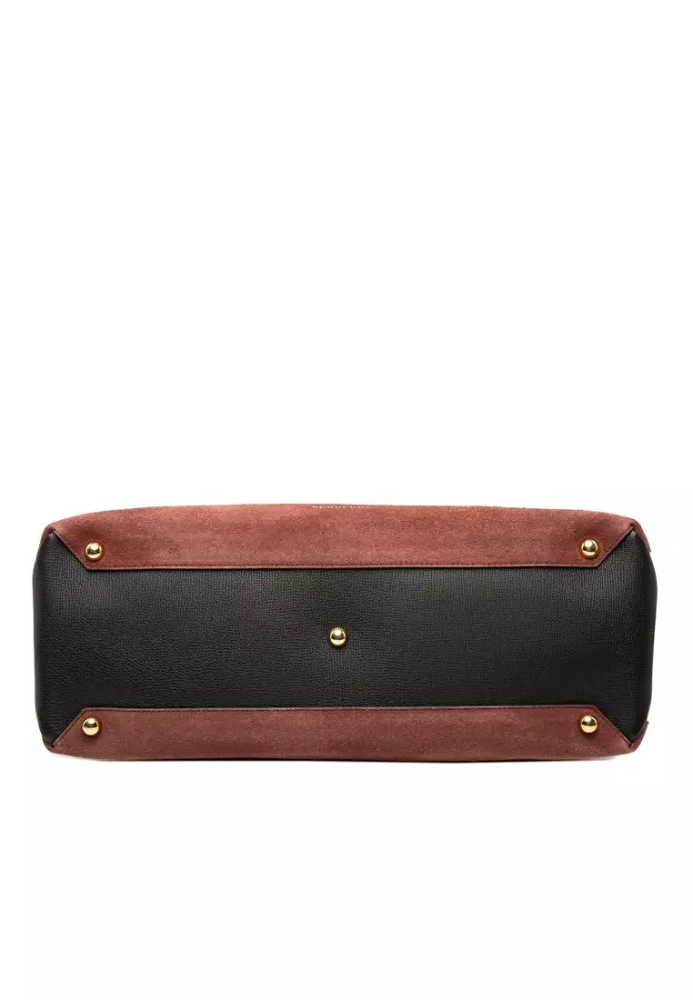 Pre-Loved Burberry Large Suede And Calfskin Banner Satchel