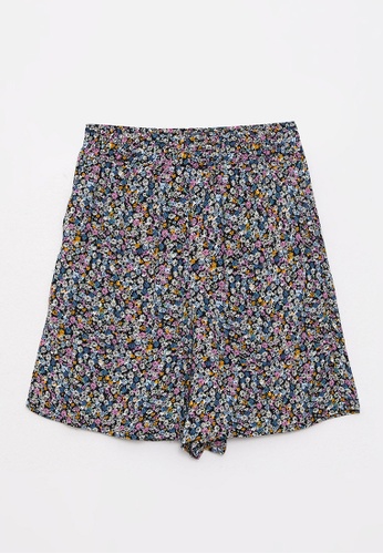 LC WAIKIKI blue Elastic Waist Patterned Viscose Women's Shorts 3E57DAA6E3D7C8GS_1