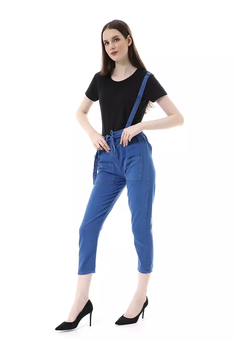 Vini Jeans Jumpsuit Kodok Wanita Sleeveless - Navy