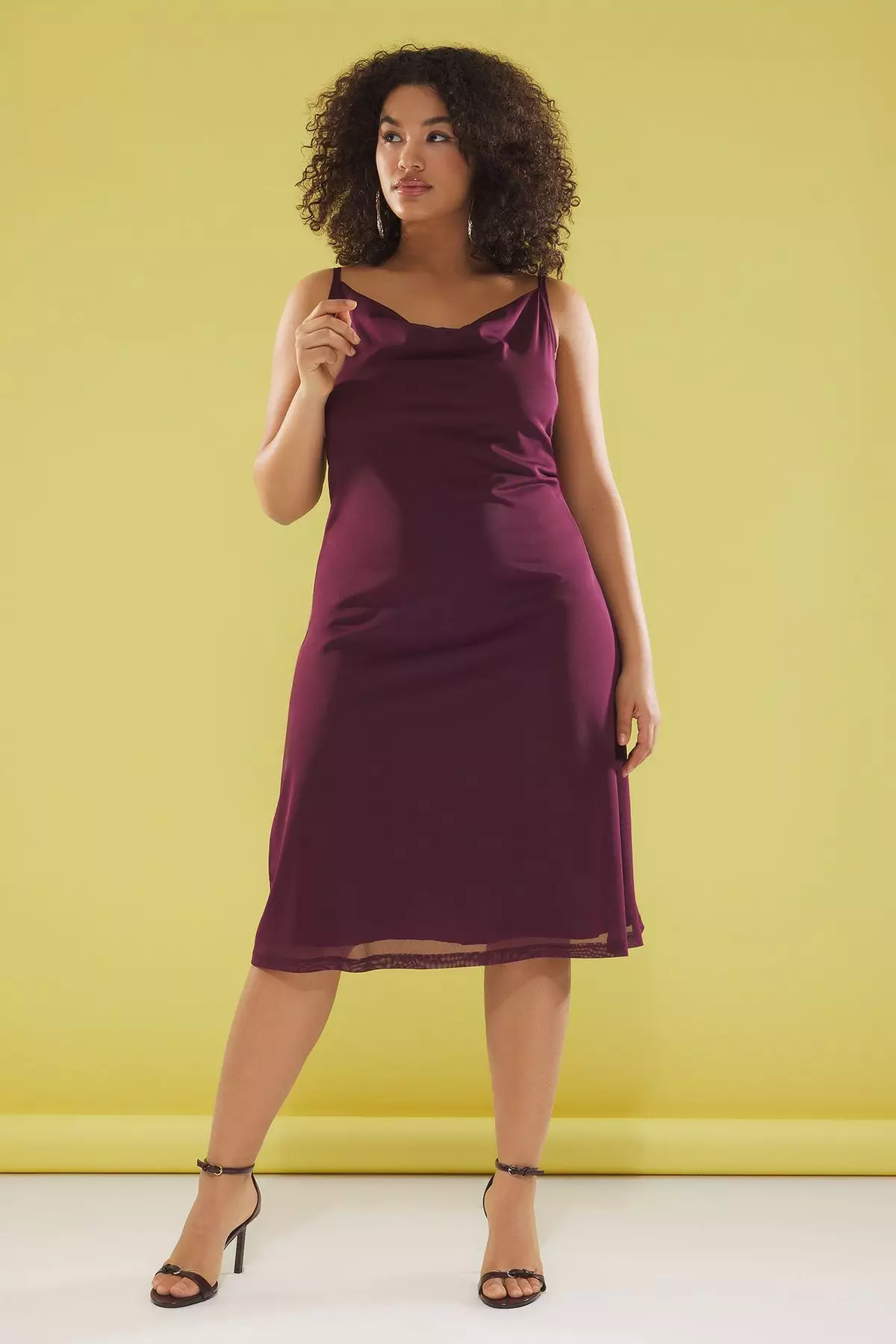 Cowl Neck Knitted Plus Size Tulle Dress