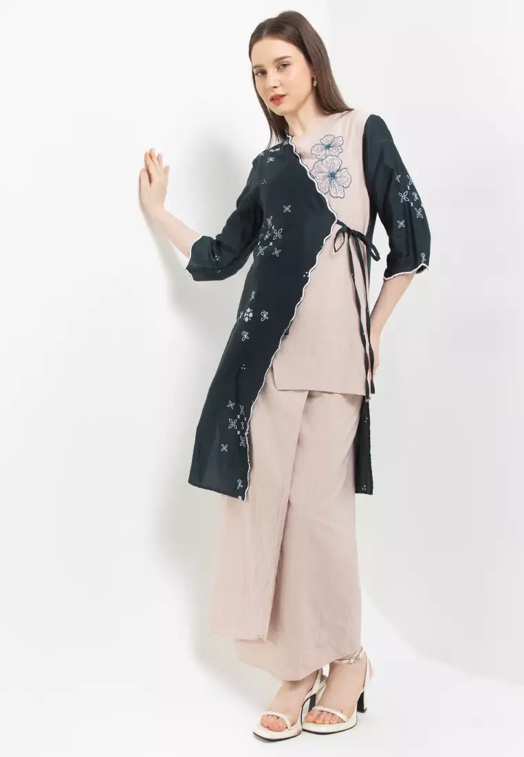 Tunik Vest Outer Cardigan Atasan Batik Wanita Bordir Harumi Raya Katun Voal Lengan Panjang