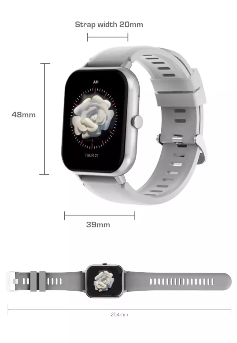 Rectangular Smart Watch - Double Tour Flower Leather and Metal Strap + 1 free Silicone Strap