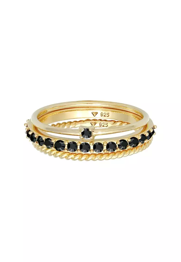 Cincin Perhiasan Perak 925 Wanita Set Basic Blogger Crystals Gold Plated