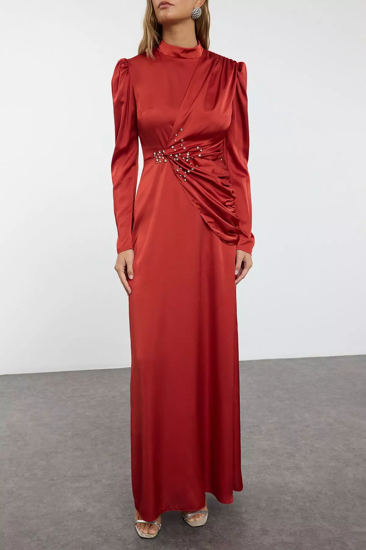 Modest Ruched Evening Maxi Dress
